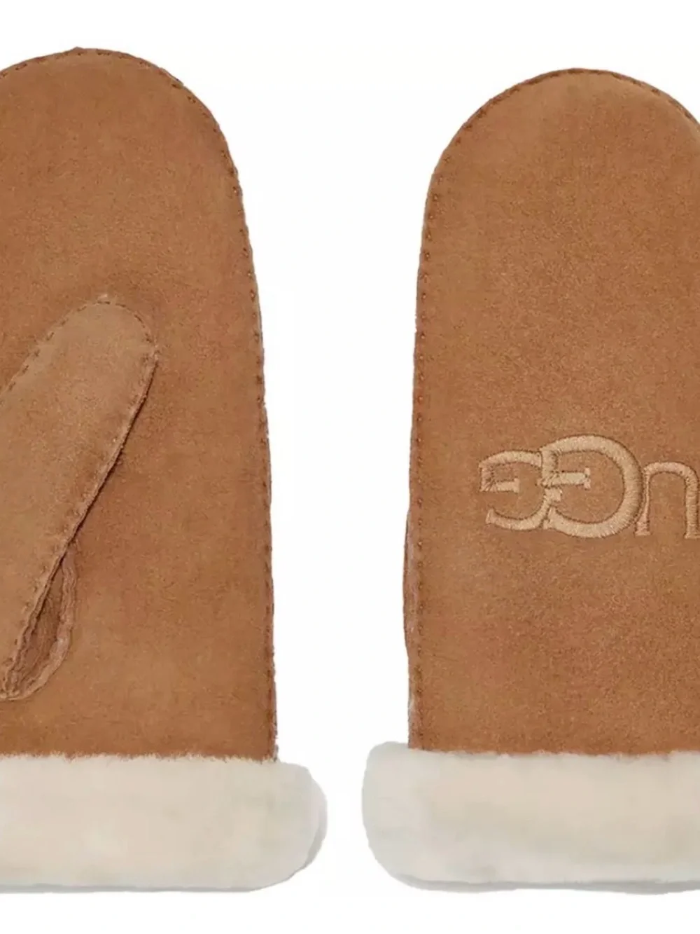 UGG Chestnut Suede Embroidered Shearling-Trim Mittens